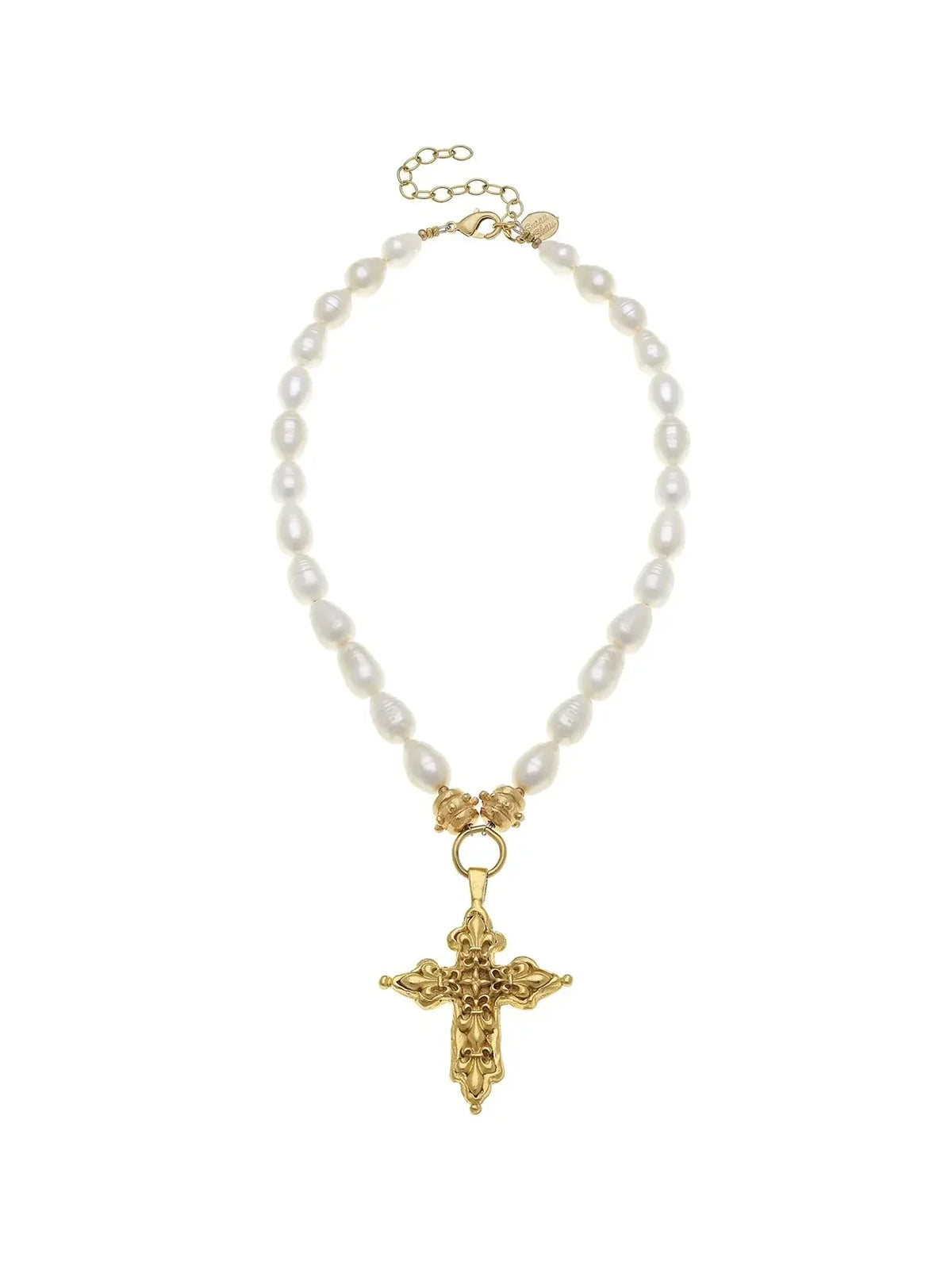 Susan Shaw 16" Fleur Cross Pearl Necklace