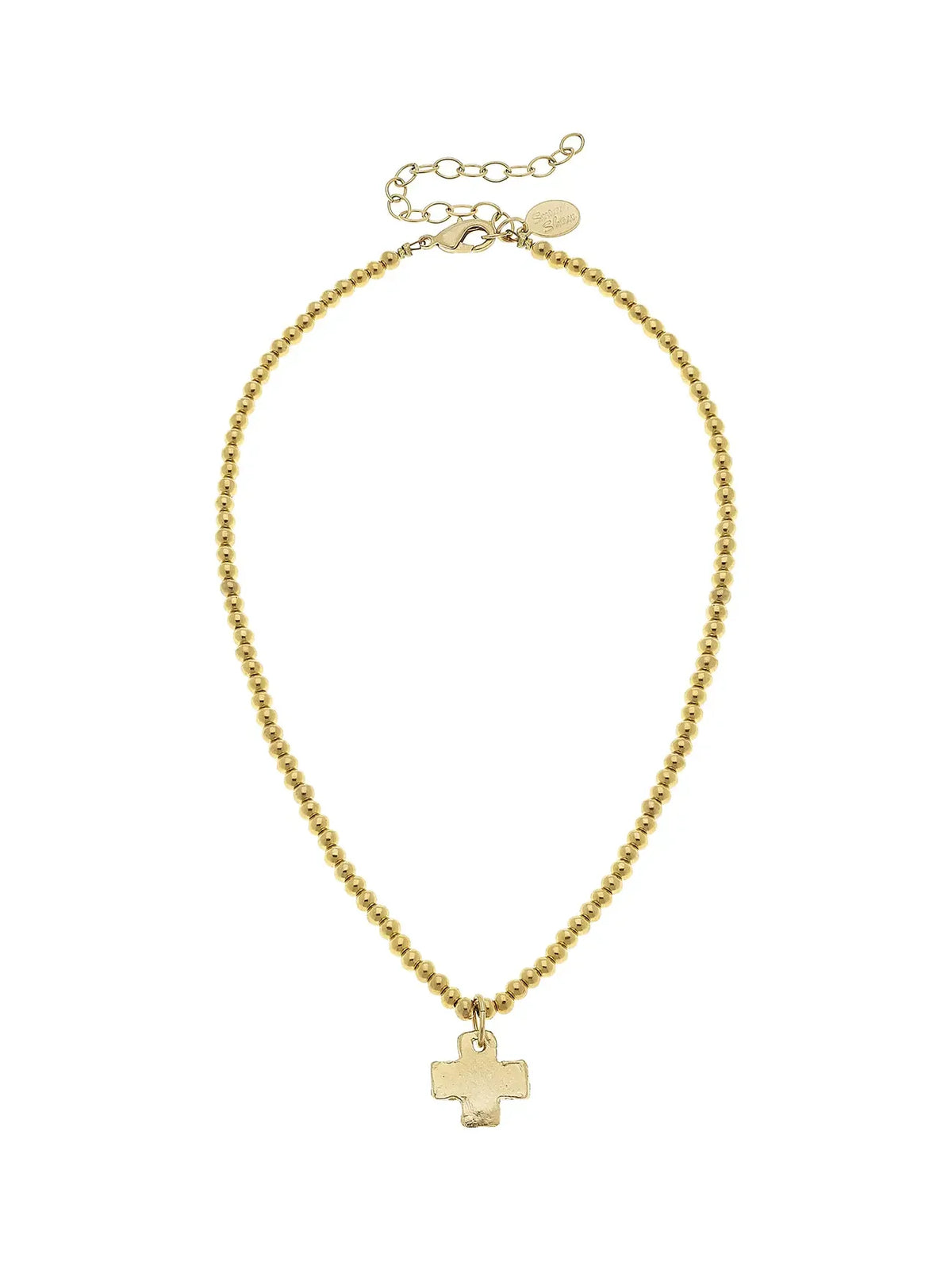 Susan Shaw 16" Gold Beaded Cross Necklace