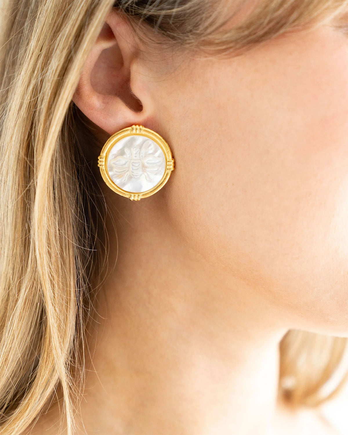 Susan Shaw Ida Bee Studs Mother of Pearl Gold