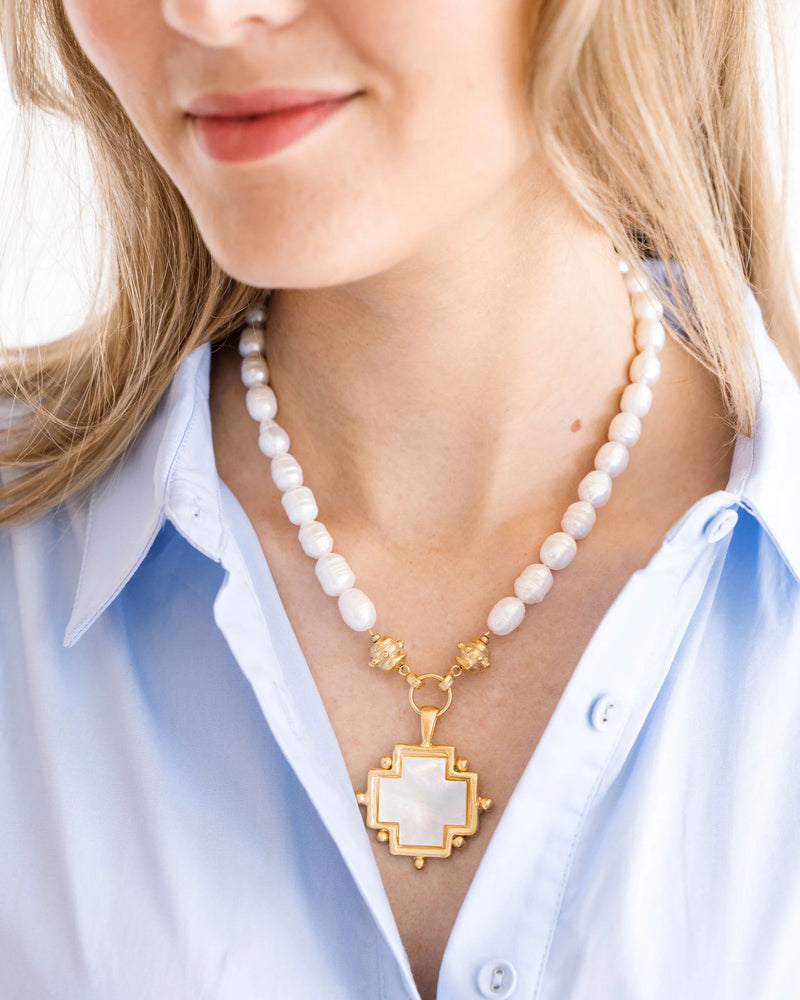 Susan Shaw 16" Mother of Pearl Cross Pearl Necklace