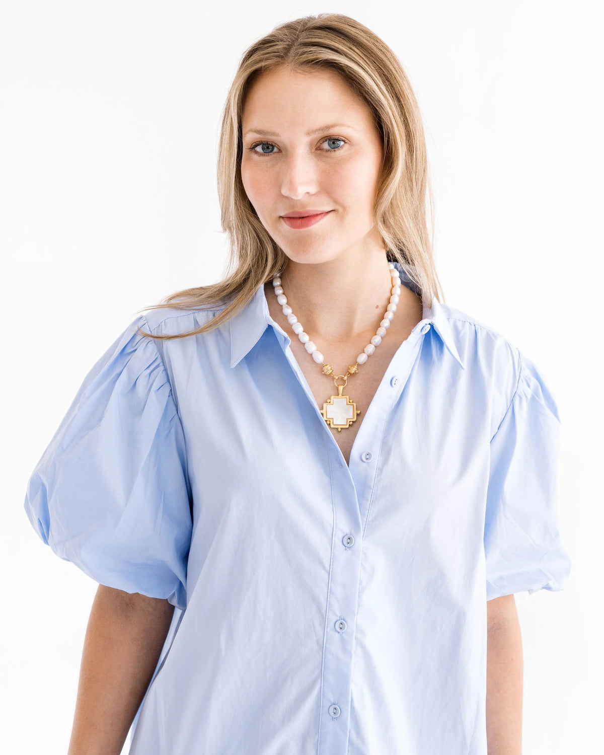 Susan Shaw 16" Mother of Pearl Cross Pearl Necklace