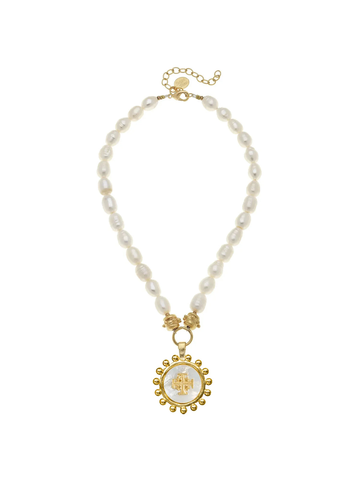 Susan Shaw 16" Mother of Pearl Jerusalem Cross Pearl Necklace