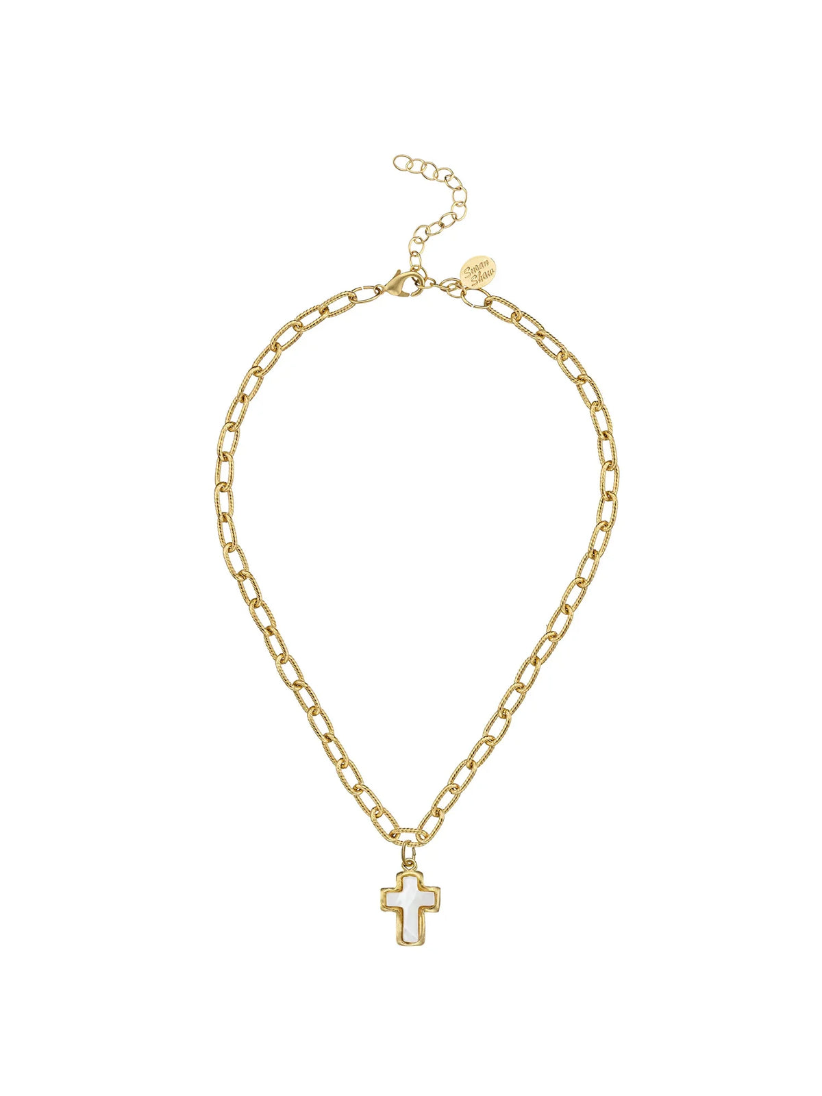 Susan Shaw 16" Small Mother of Pearl Cross Jane Necklace