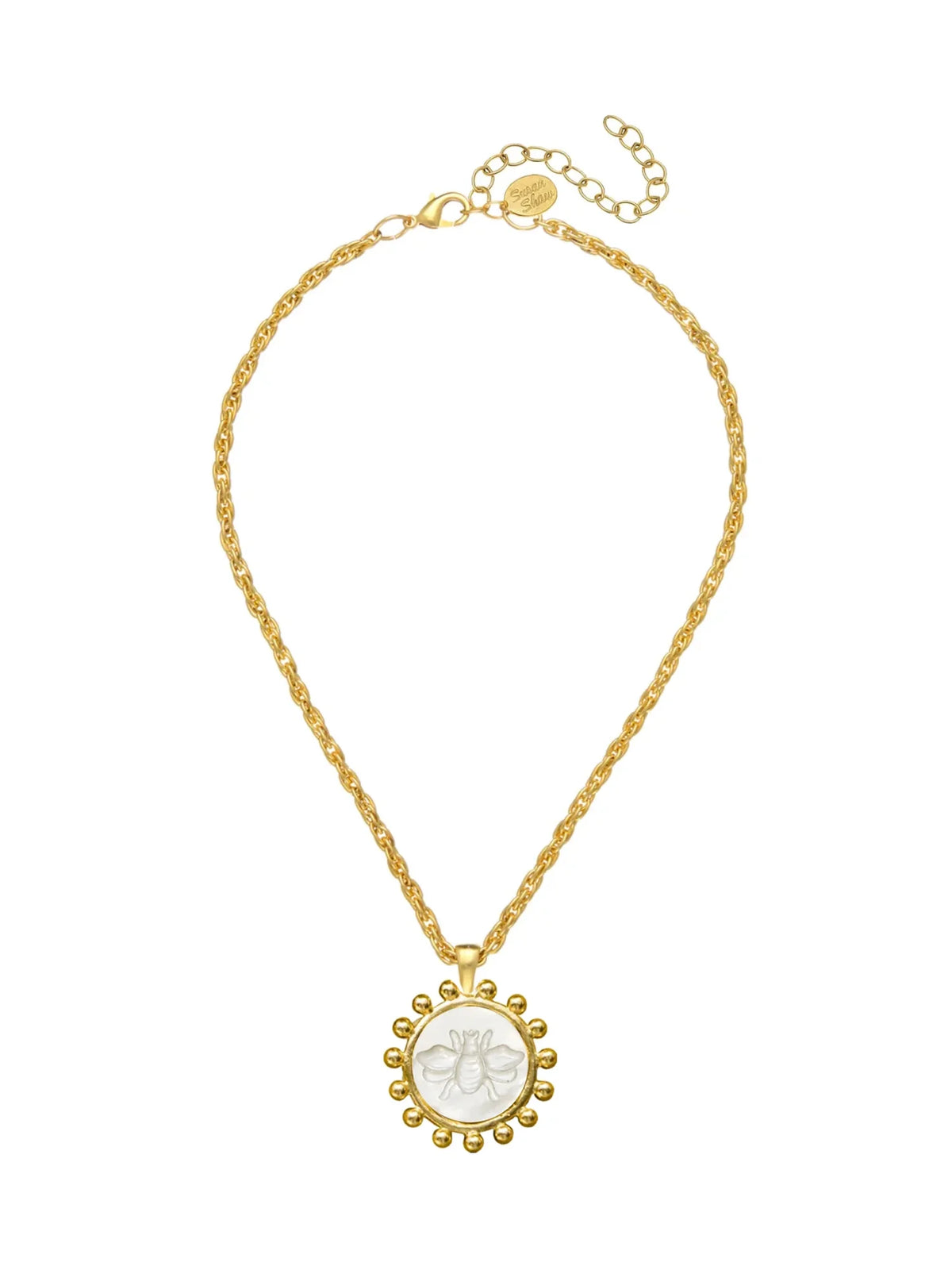 Susan Shaw 16" Sophie Engraved Bee Necklace in Mother of Pearl