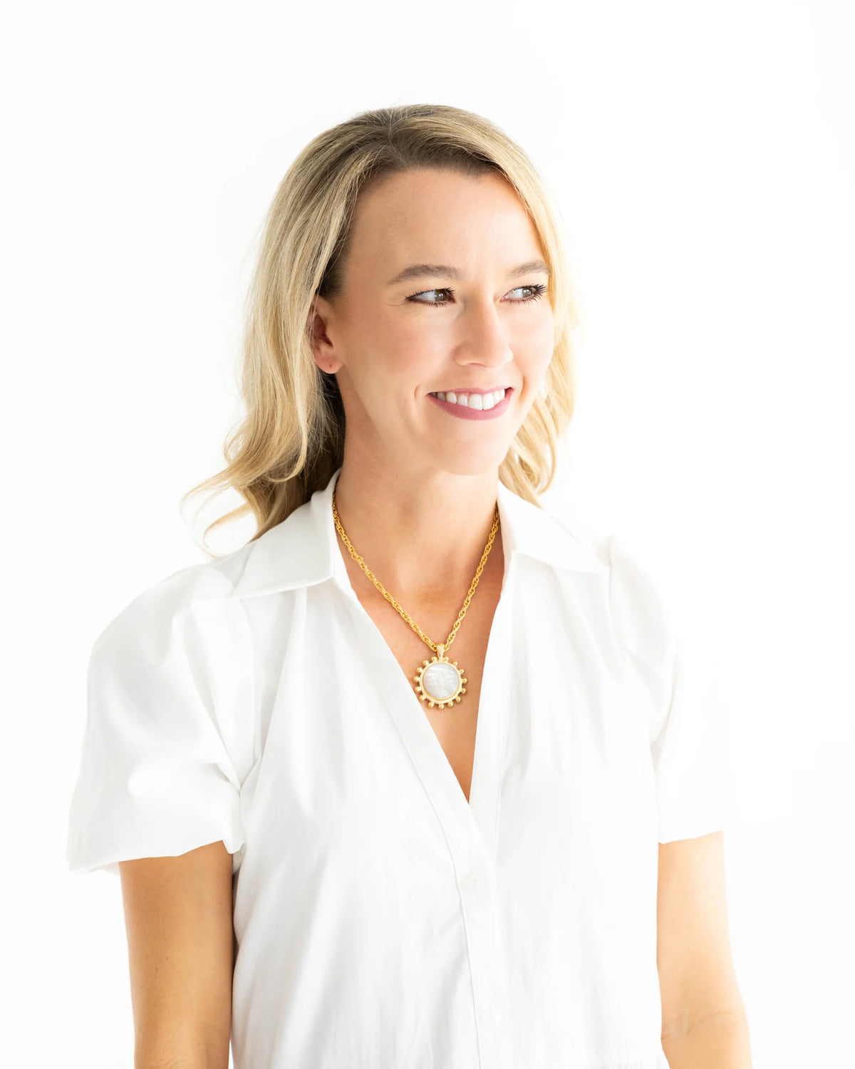 Susan Shaw 16" Sophie Engraved Bee Necklace in Mother of Pearl