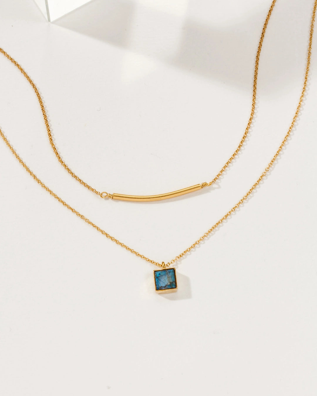 sweet and simple labradorite necklace set in 14kt gold plated brass by luna norte jewelry