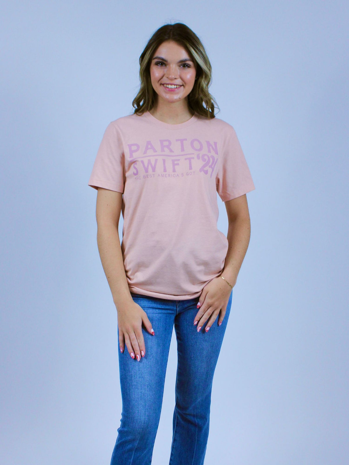 taylor swift dolly parton 2024 graphic tee in pink-front