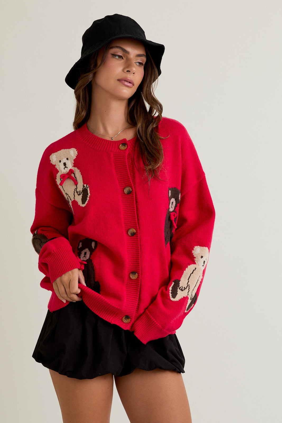 Red Teddy Bear Sweater Cardigan