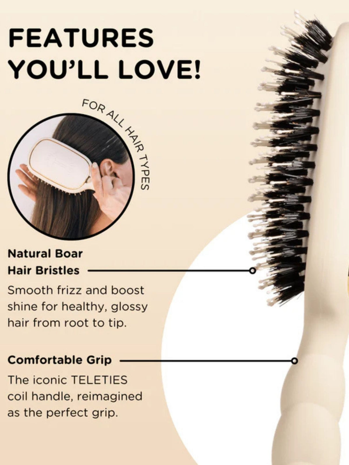 TELETIES Boar Bristle Hair Brush tan 