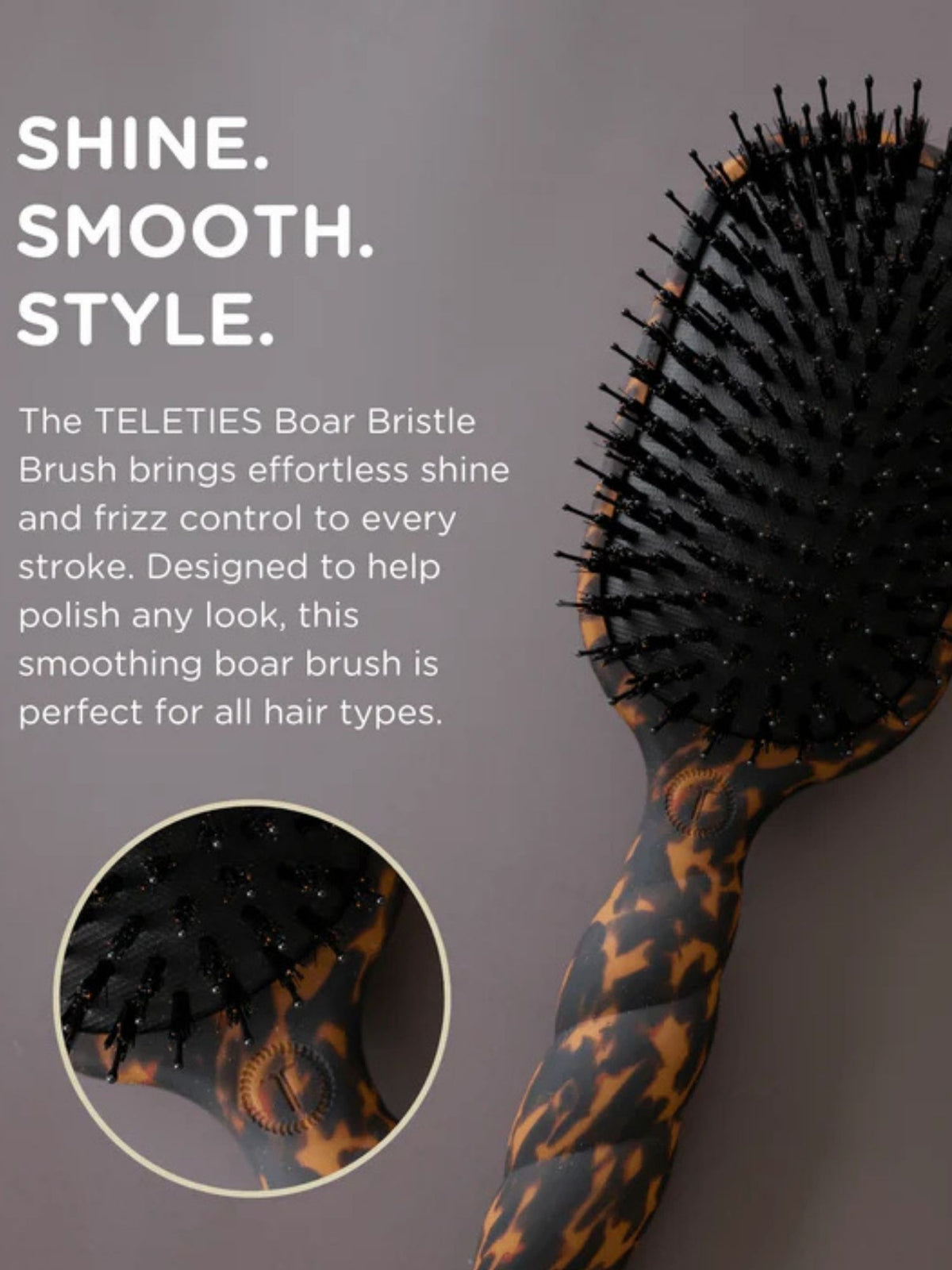 TELETIES Boar Bristle Hair Brush tortoise 