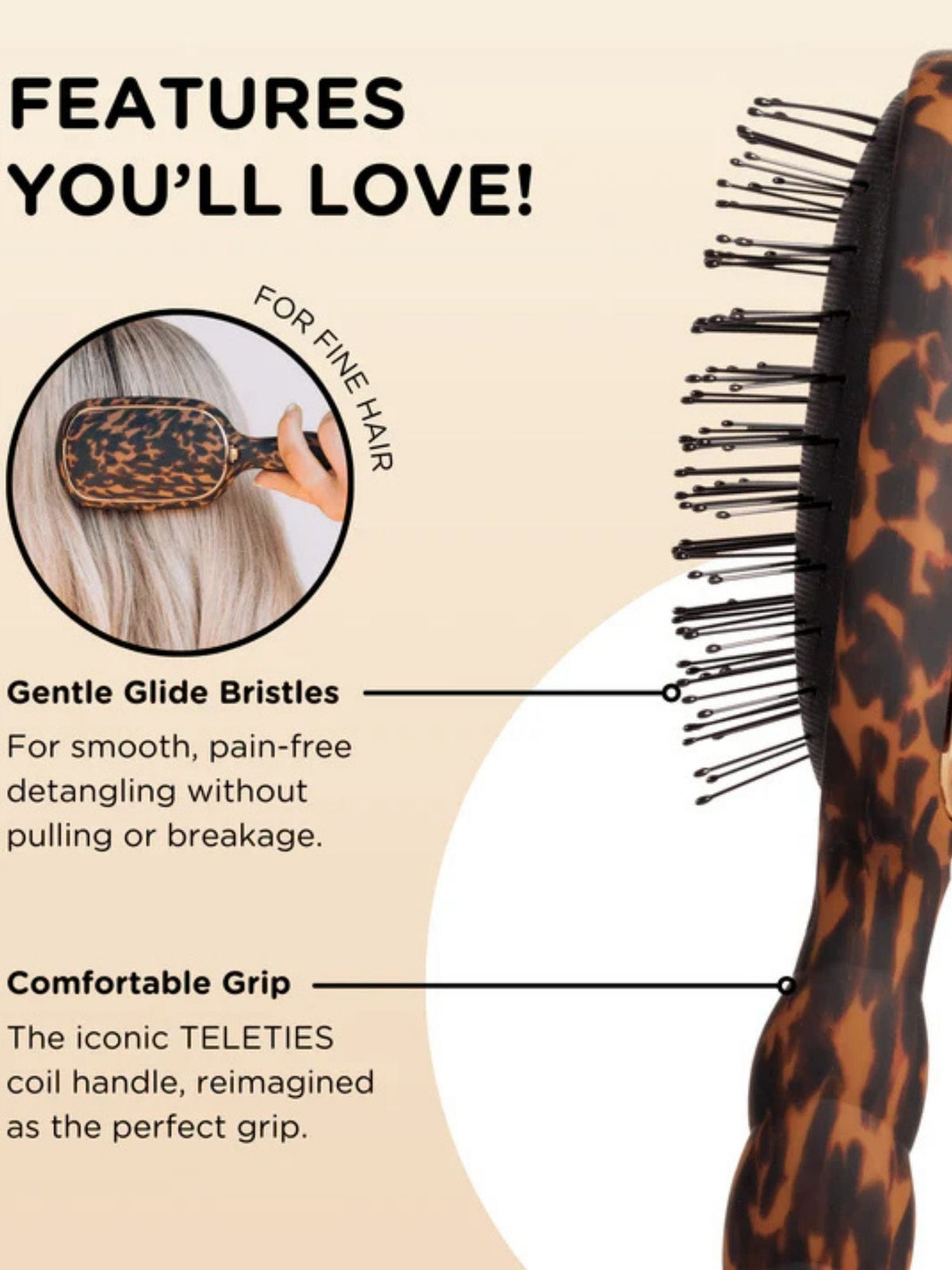 Detangler Hair Brush for Fine Hair tortoise 