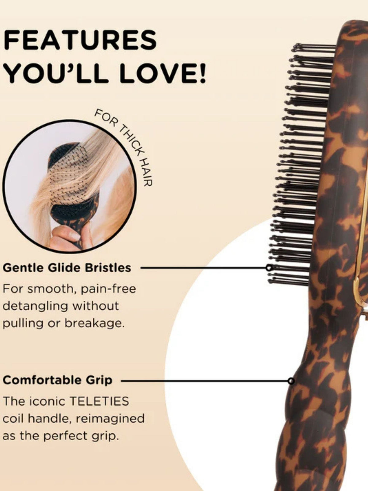 Detangler Hair Brush for Thick Hair tortoise 