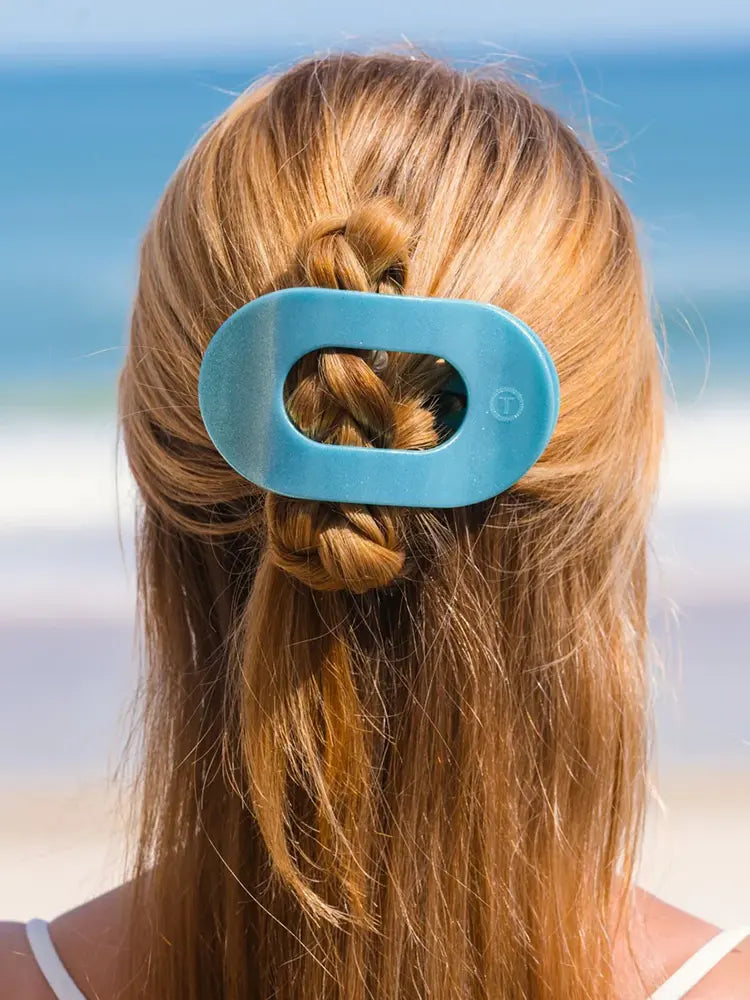 TELETIES Large Flat Round Hair Clip Disco Blue Seas
