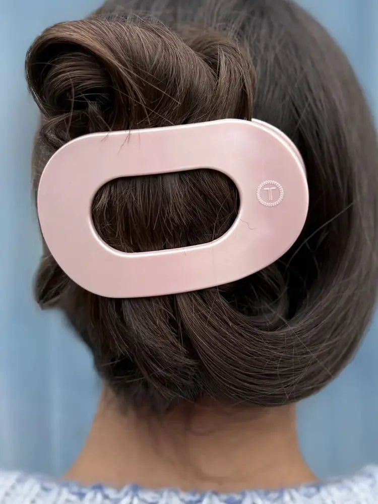 TELETIES Large Flat Round Hair Clip Disco Pearly Pink