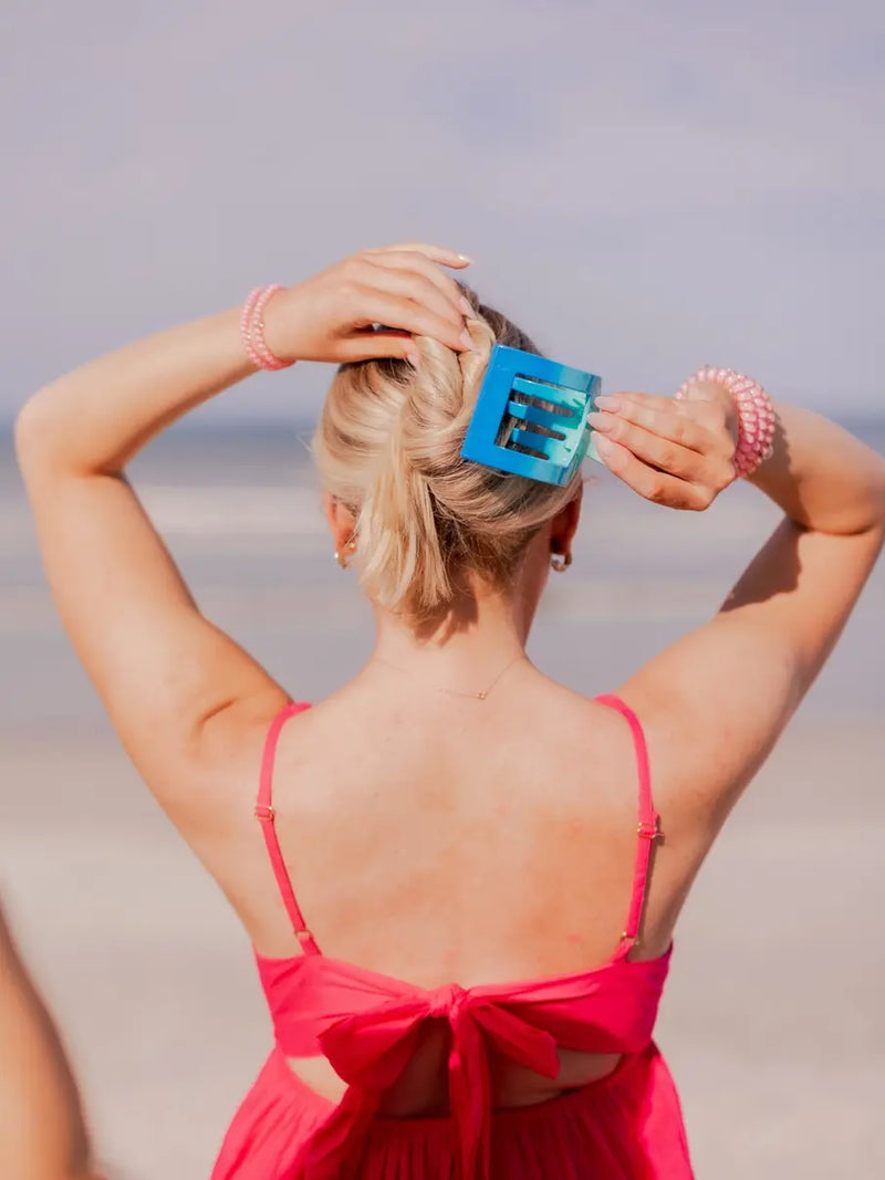 TELETIES large flat square hair clip in poolside