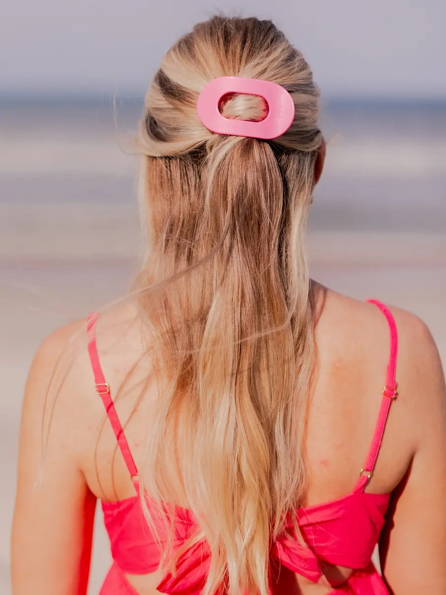 teleties small flat round hair clip in paradise pink