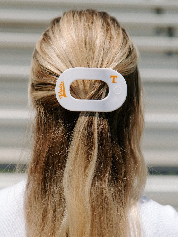 TELETIES University of Tennessee Go Vols Medium Flat Round Hair Clip White Orange