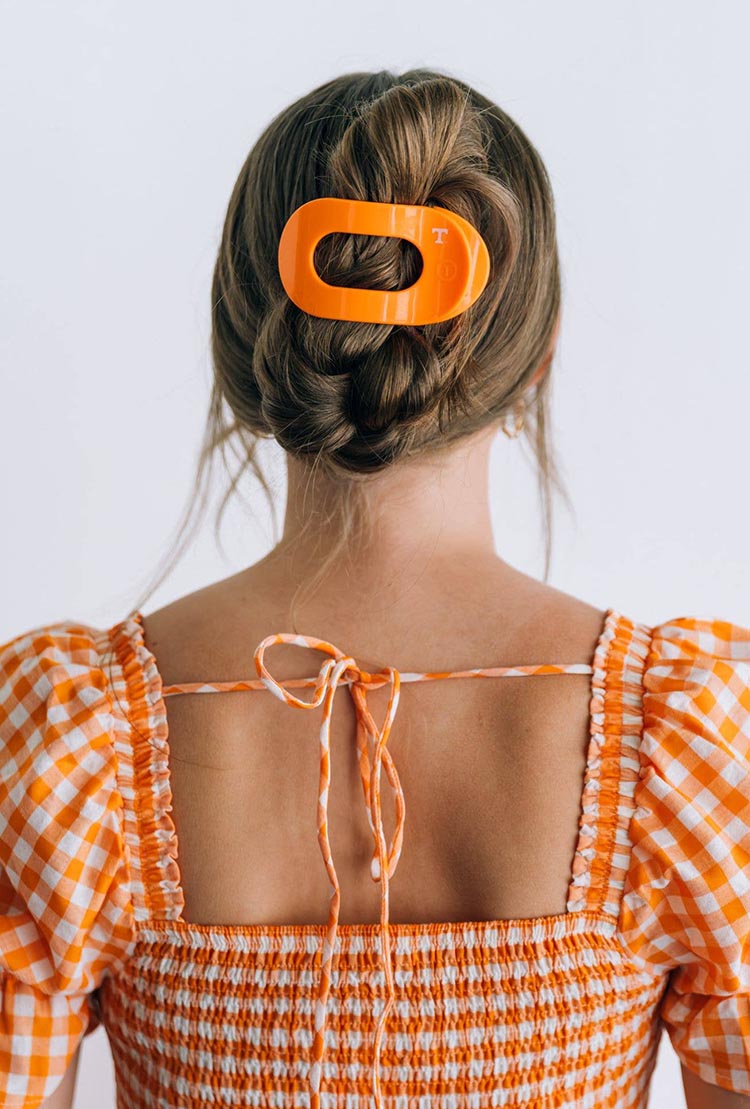 TELETIES University of Tennessee Medium Flat Round Hair Clip Orange Power T Logo Tennessee Vols Game Day