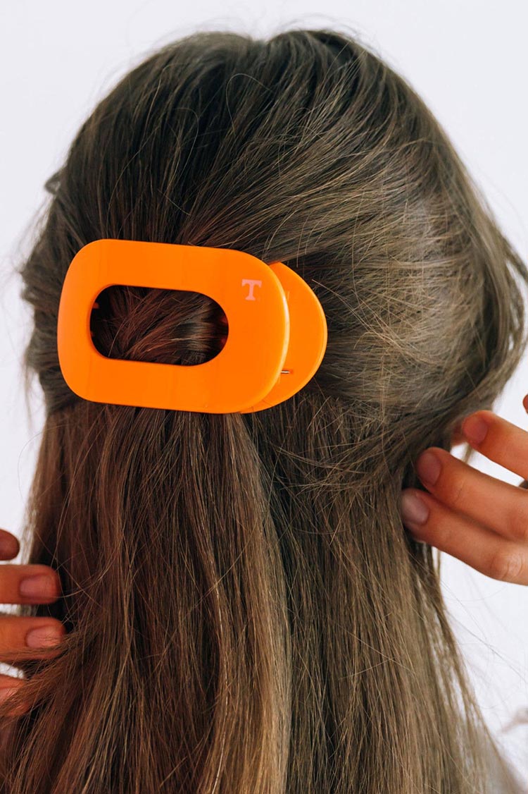 TELETIES University of Tennessee Medium Flat Round Hair Clip Orange Power T Logo Tennessee Vols Game Day
