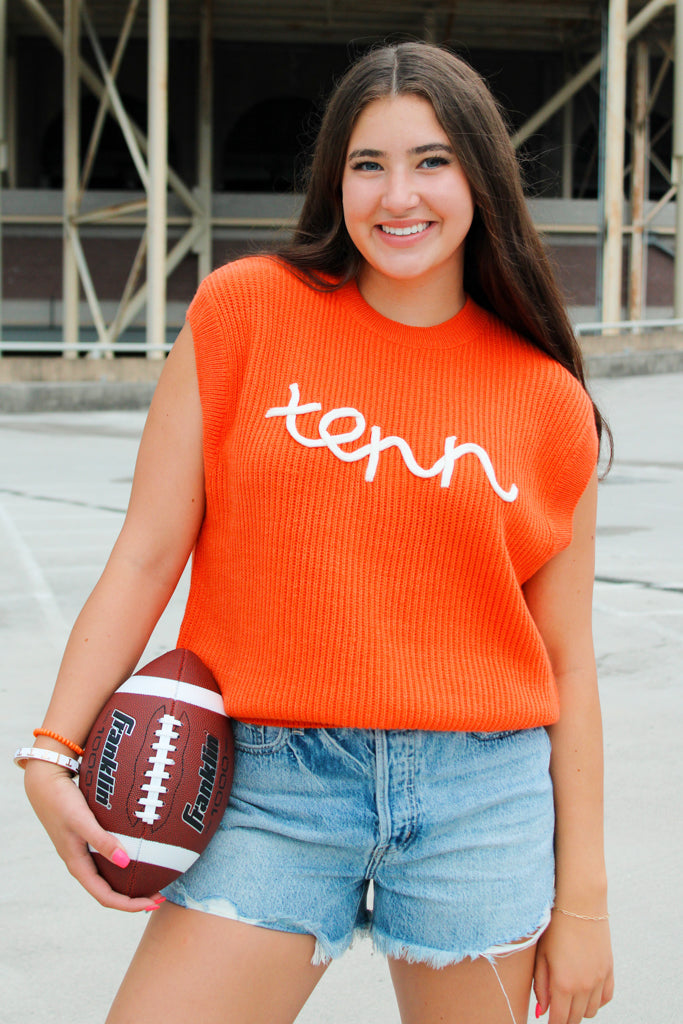 tenn embroidered sweater top in burnt orange-front