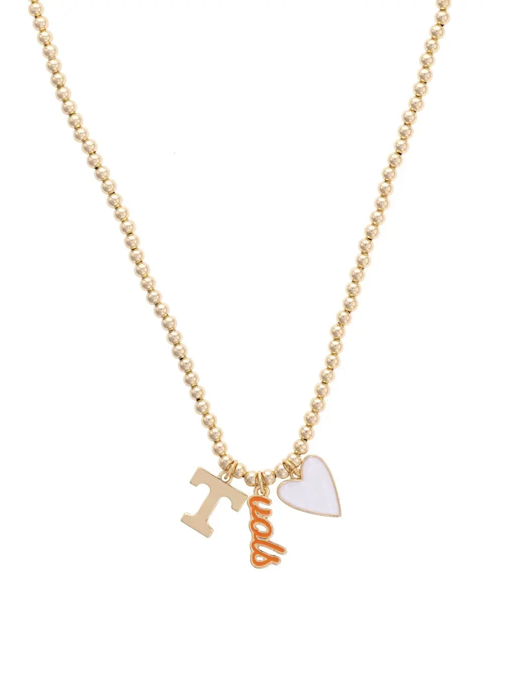 Tennessee Vols Gold Ball Bead Charm Necklace Power T White Heart Vols Script