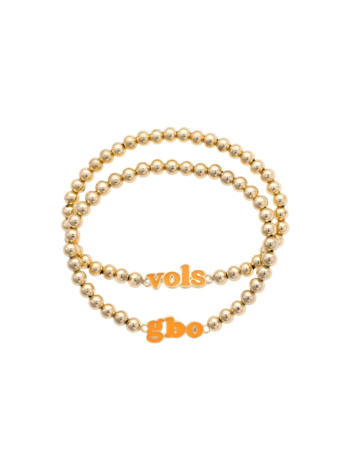 Tennessee Vols Gold & Orange Enamel Slogan Ball Bead Bracelet Set