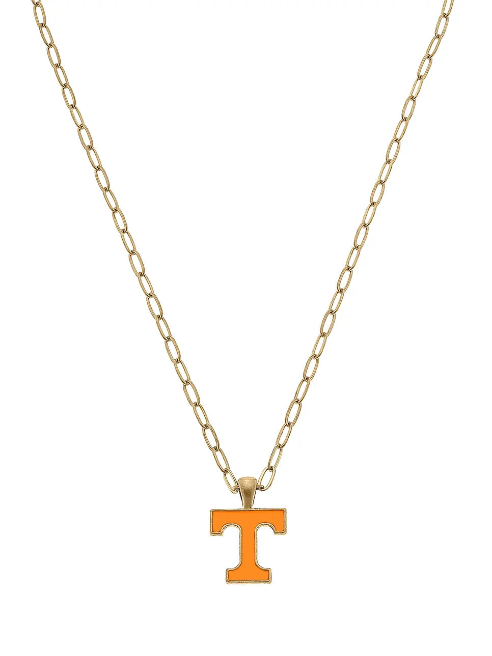 Tennessee Vols Gold & Orange Enamel Pendant Necklace Power T Logo