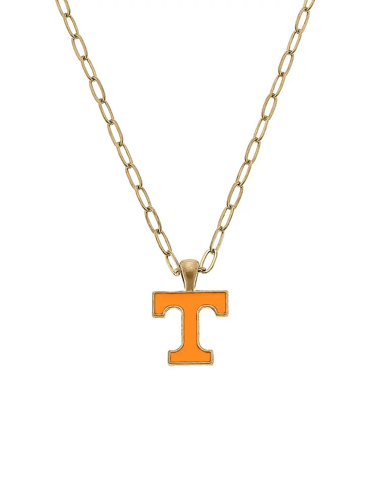 Tennessee Vols Gold & Orange Enamel Pendant Necklace Power T Logo