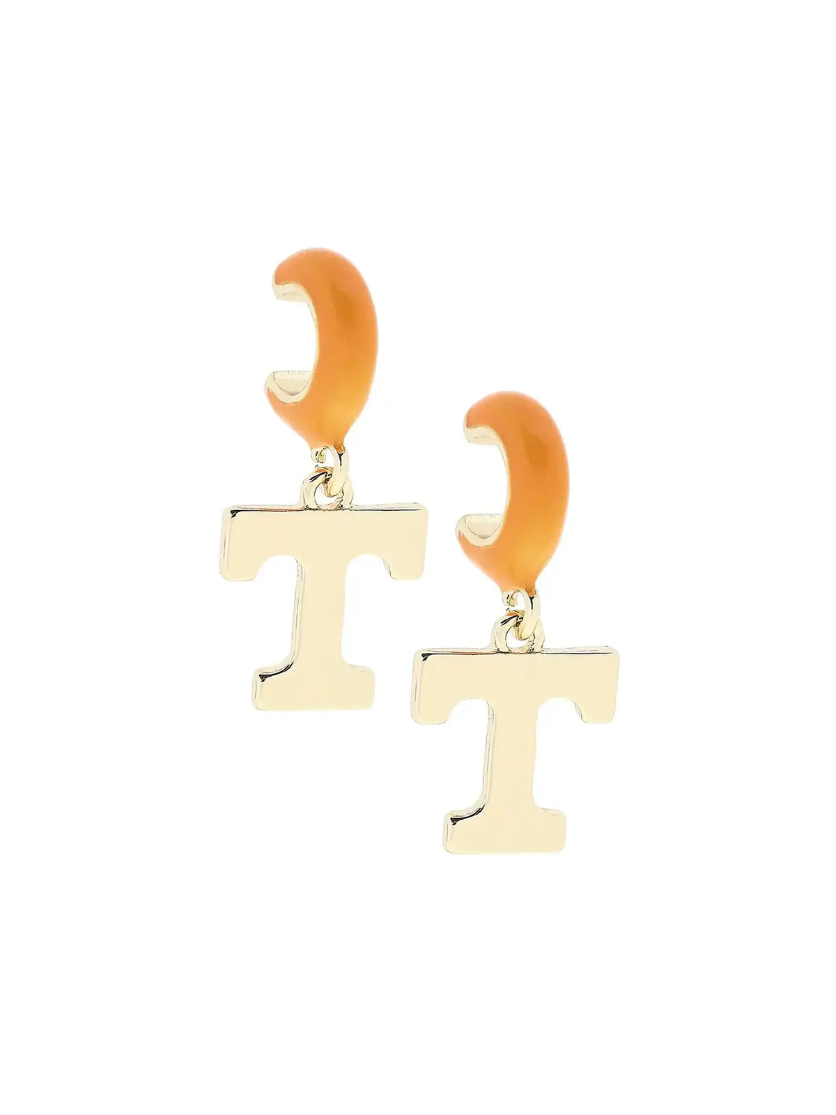 Tennessee Vols Gold & Orange Enamel Logo Huggie Hoop Earrings Power T