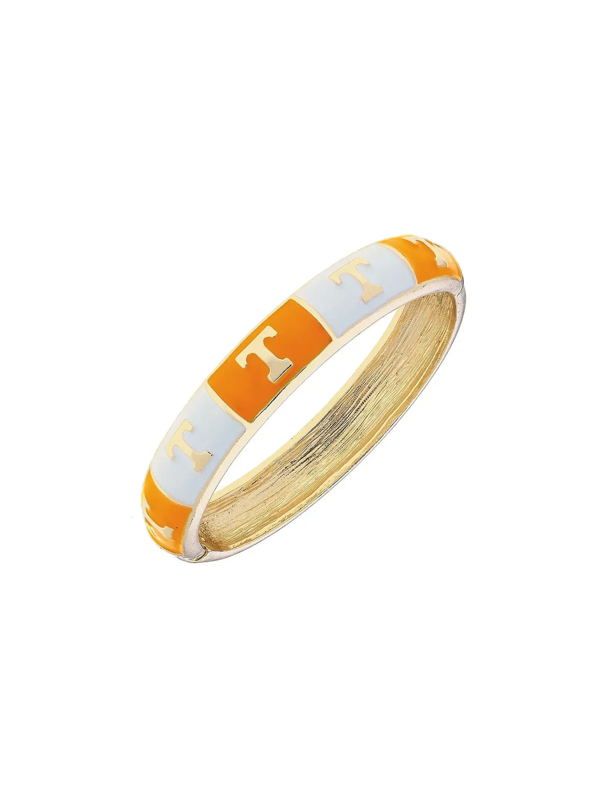 Tennessee Vols Gold Orange & White Sculpted Enamel Checkered Hinge Bangle Power T