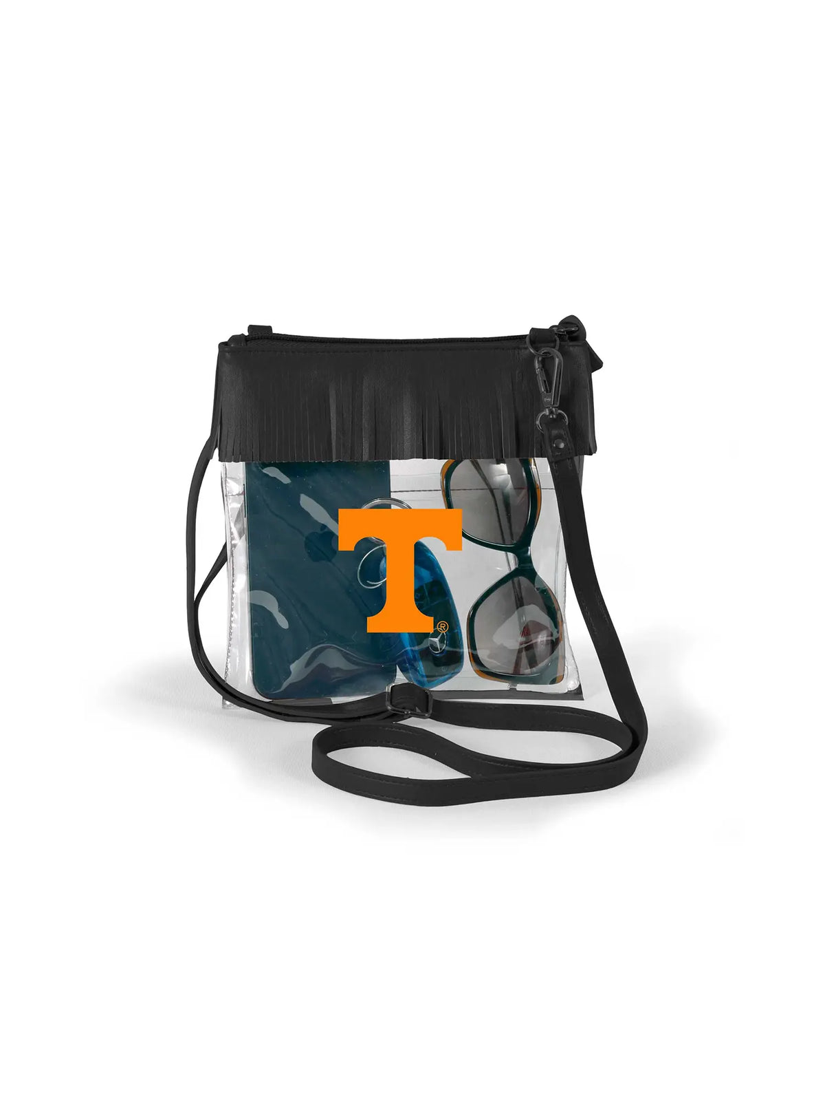 tennessee volunteers game day clear crossbody bag with fringe and tennessee power t