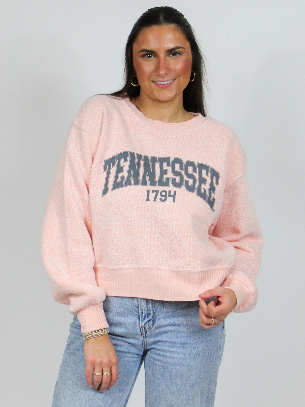 TN cool down crop sweatshirt light orange front model view