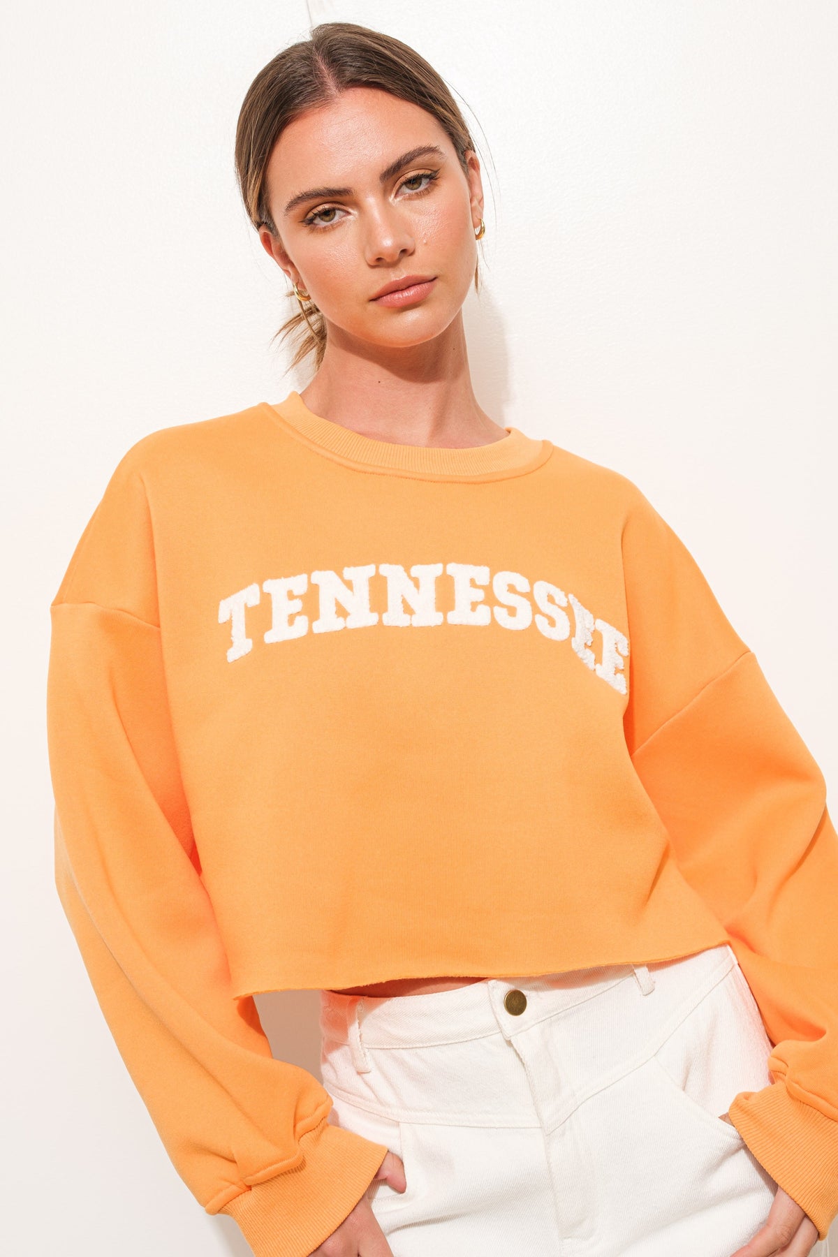 tennessee cropped sweatshirt in orange and white-front