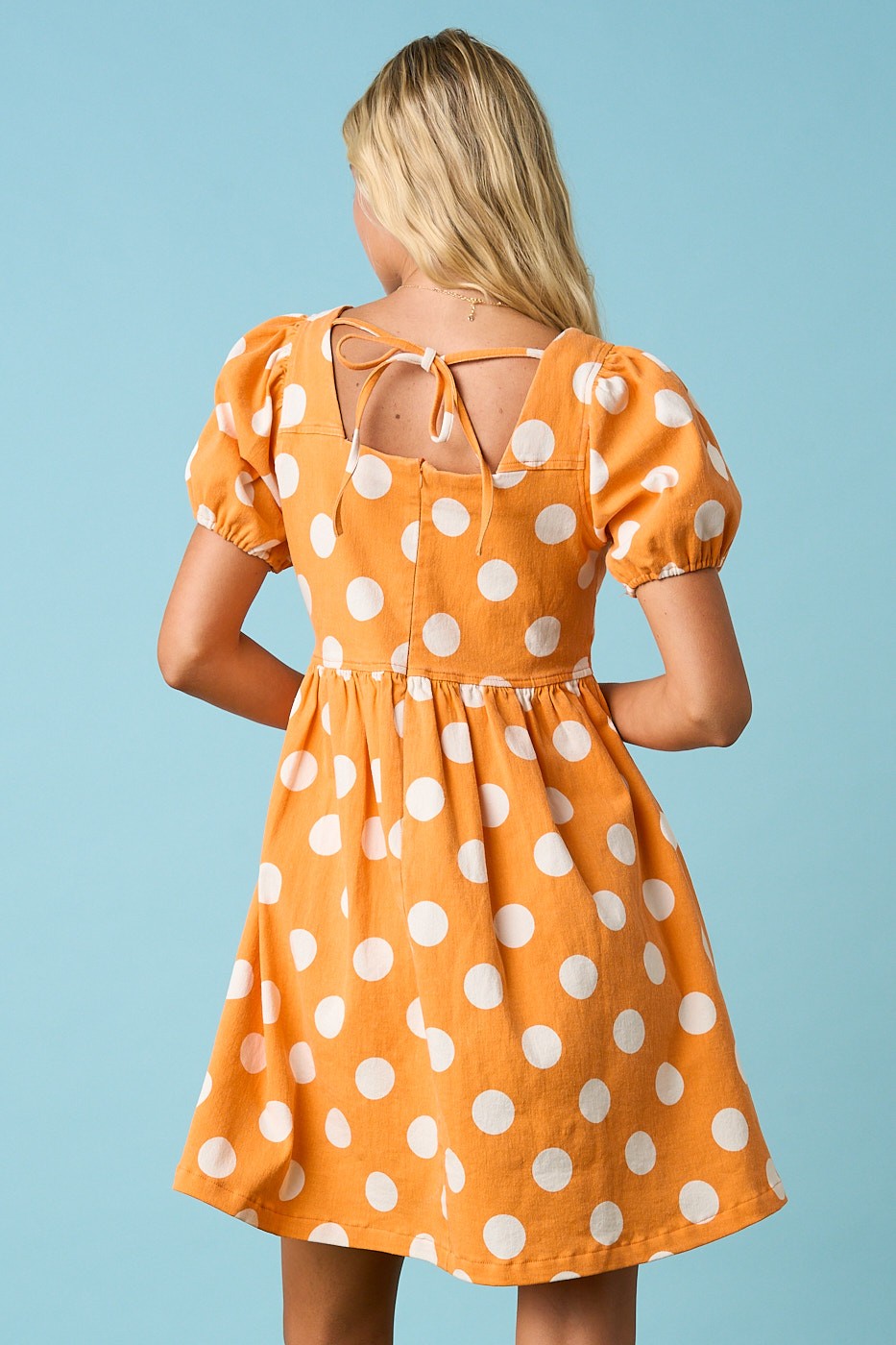 tennessee Game Day Polka Dot Puff Sleeve Babydoll Mini Dress orange and white