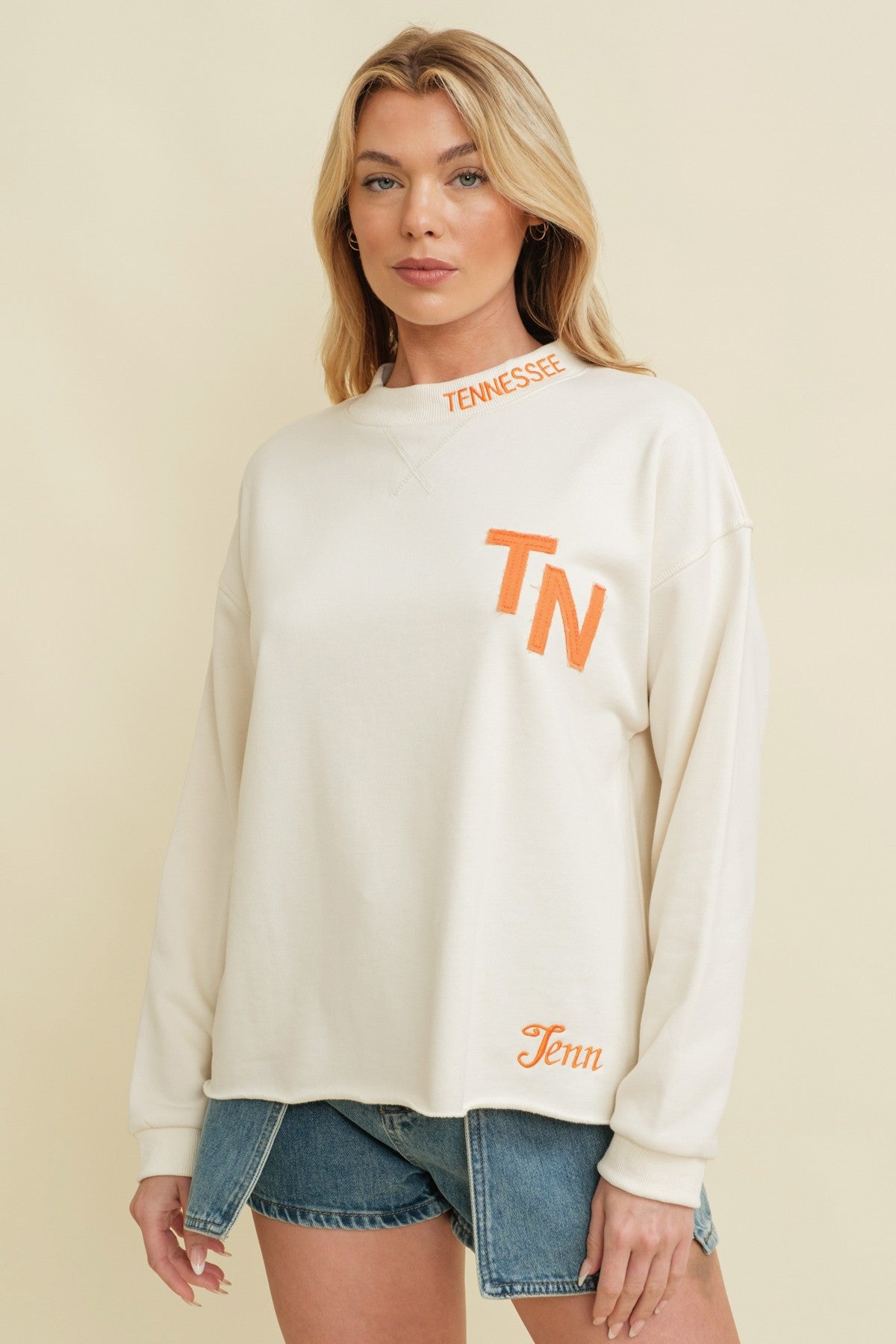 TN Gameday Sweatshirt in cream & orange-front