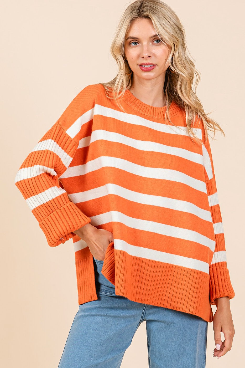 Orange and white striped sweater best sale