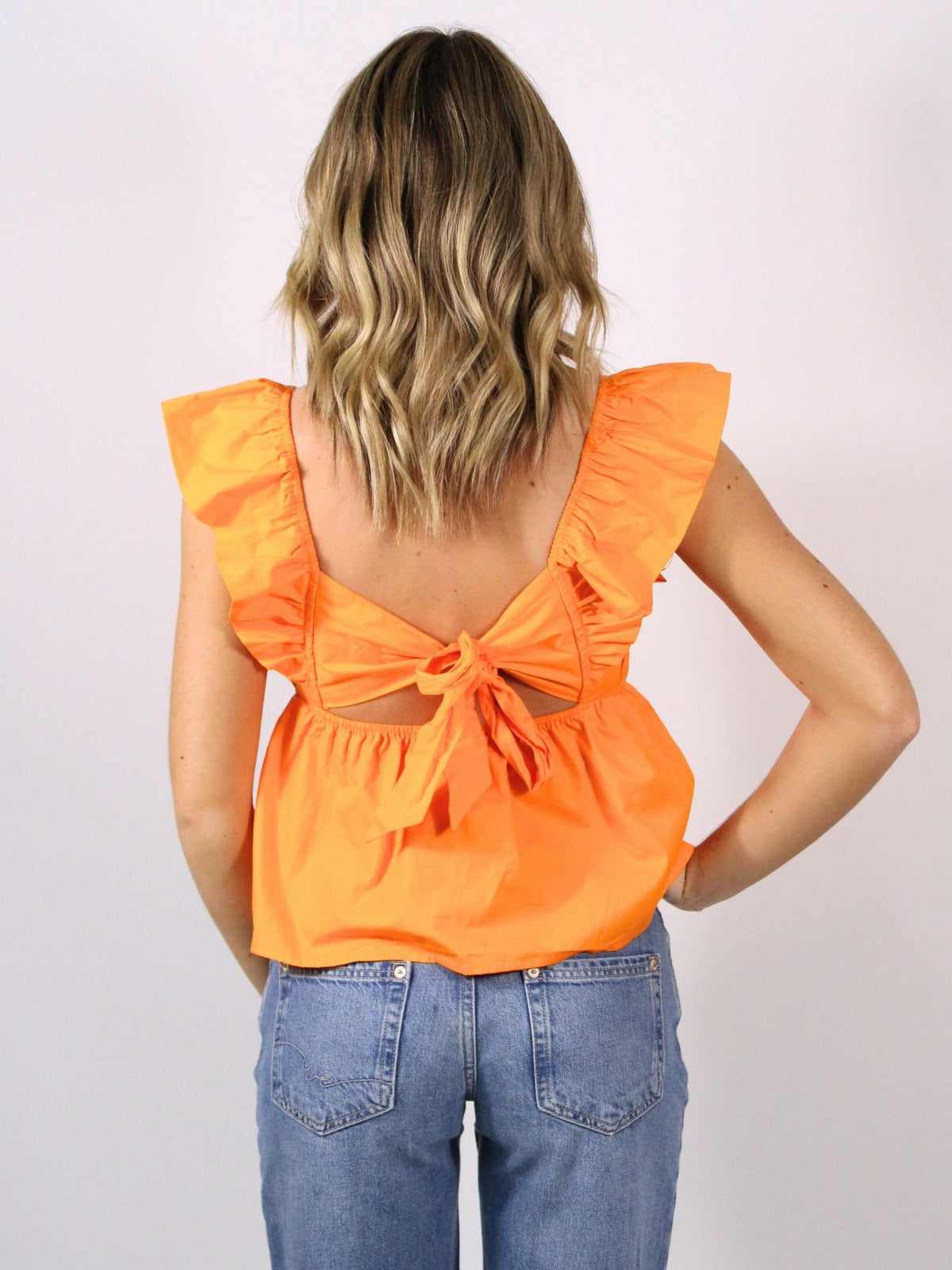 tennessee orange flutter sleeve tie back top