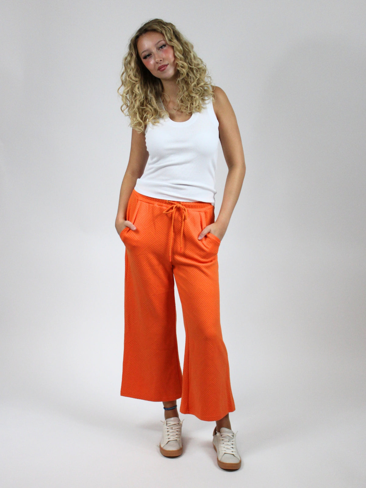 tennessee orange textured cropped wide leg pants-front