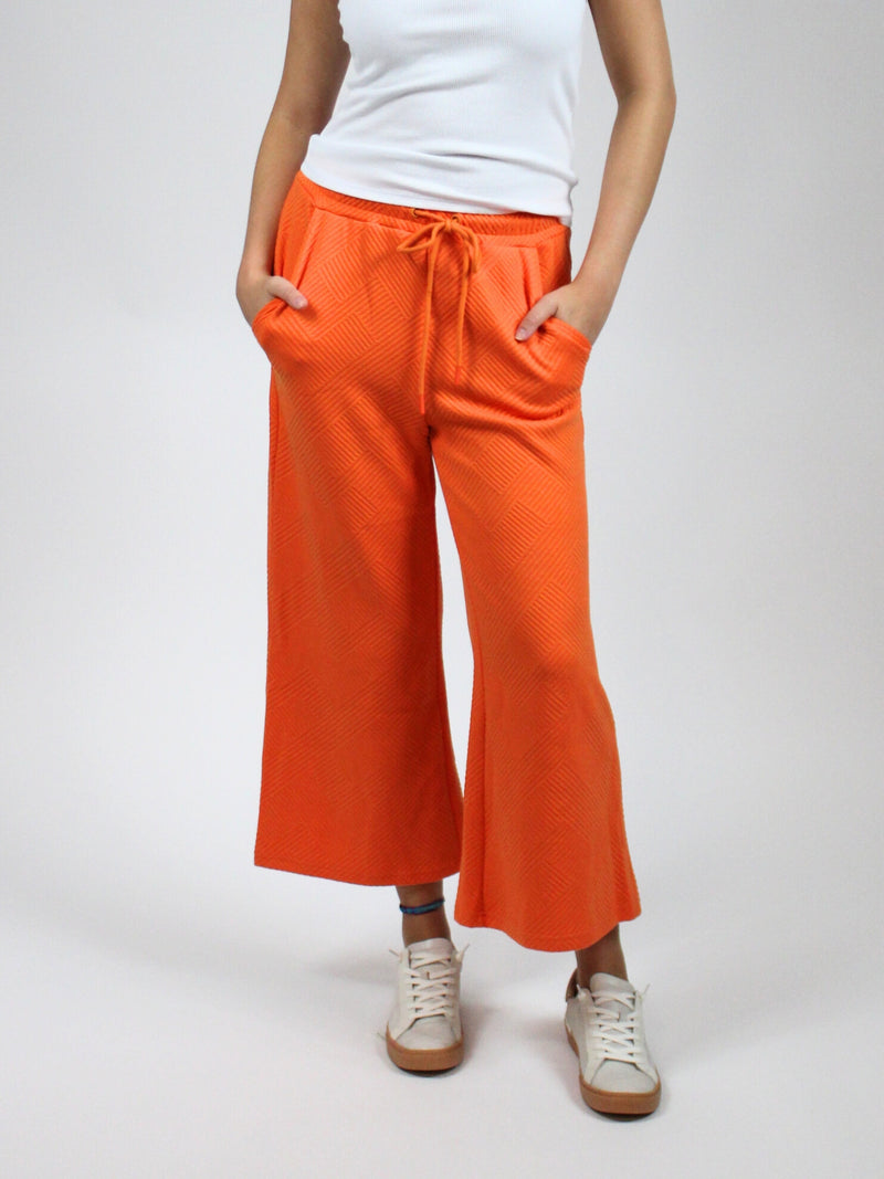 tennessee orange textured cropped wide leg pants-front vie