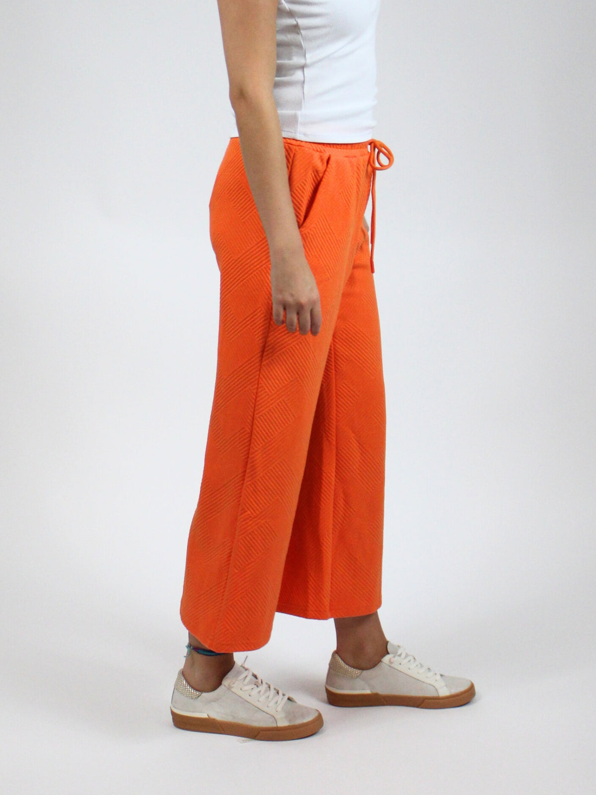 tennessee orange textured cropped wide leg pants-side