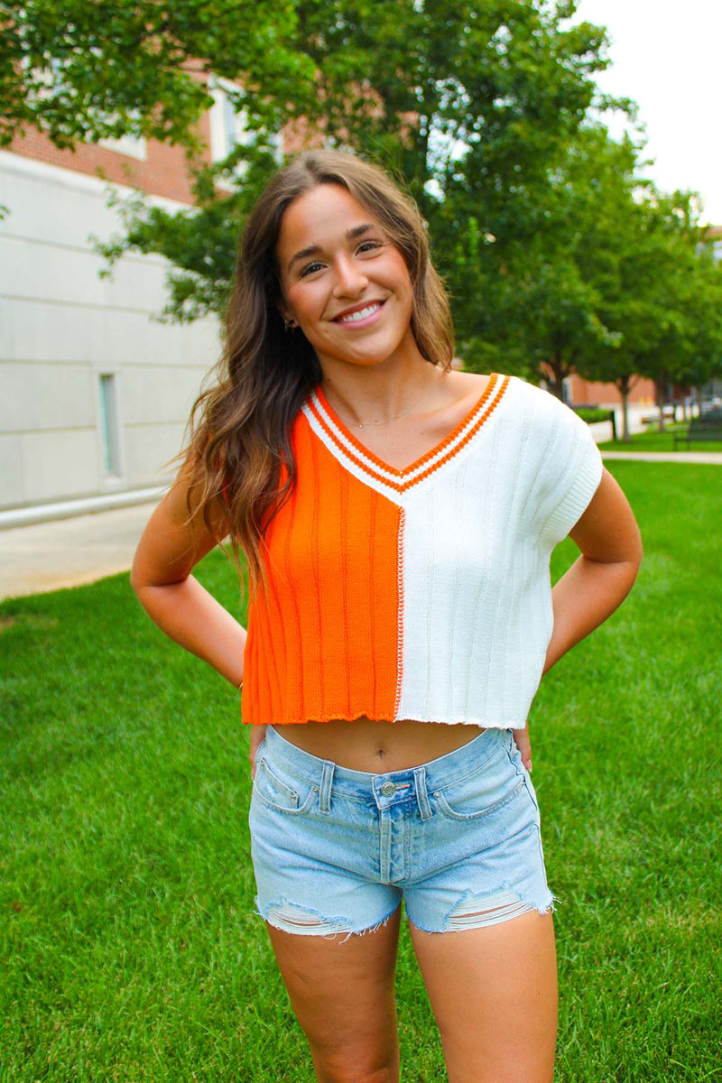 Tennessee Orange & White 2-Tone Cropped Sweater TN Vols Gameday