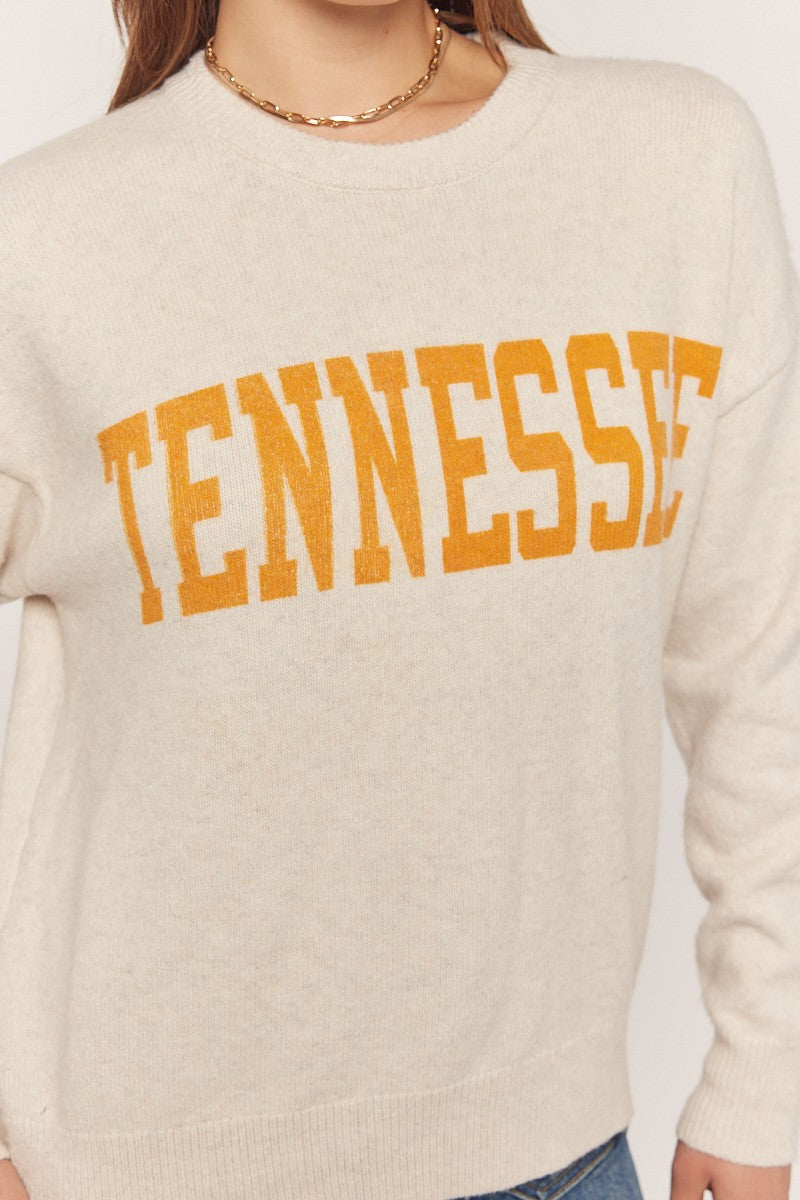 tennessee printed sweater in oatmeal-front detail