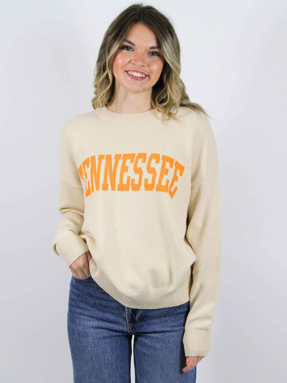 tennessee printed sweater in oatmeal-front