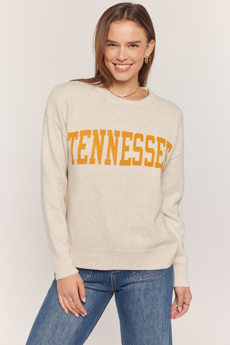 tennessee printed sweater in oatmeal-front