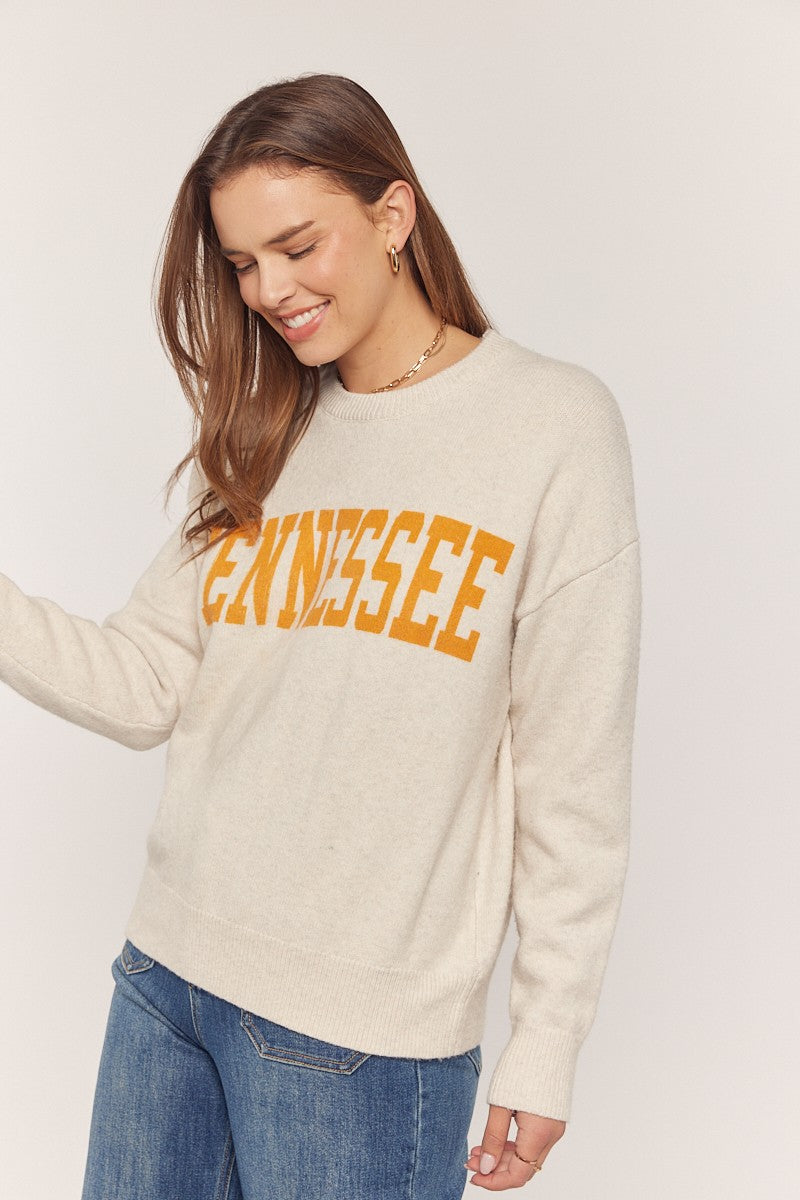 tennessee printed sweater in oatmeal-side