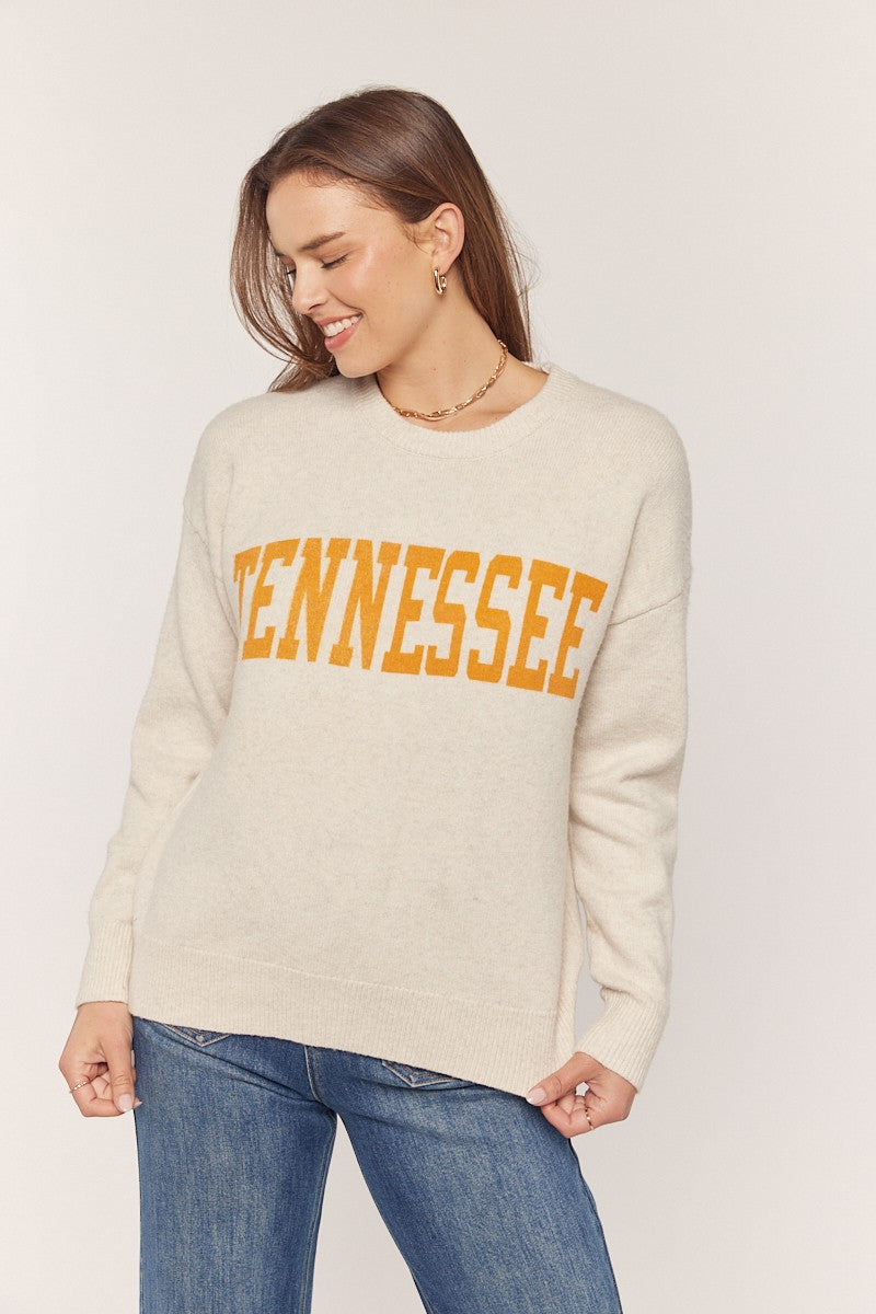 tennessee printed sweater in oatmeal-front