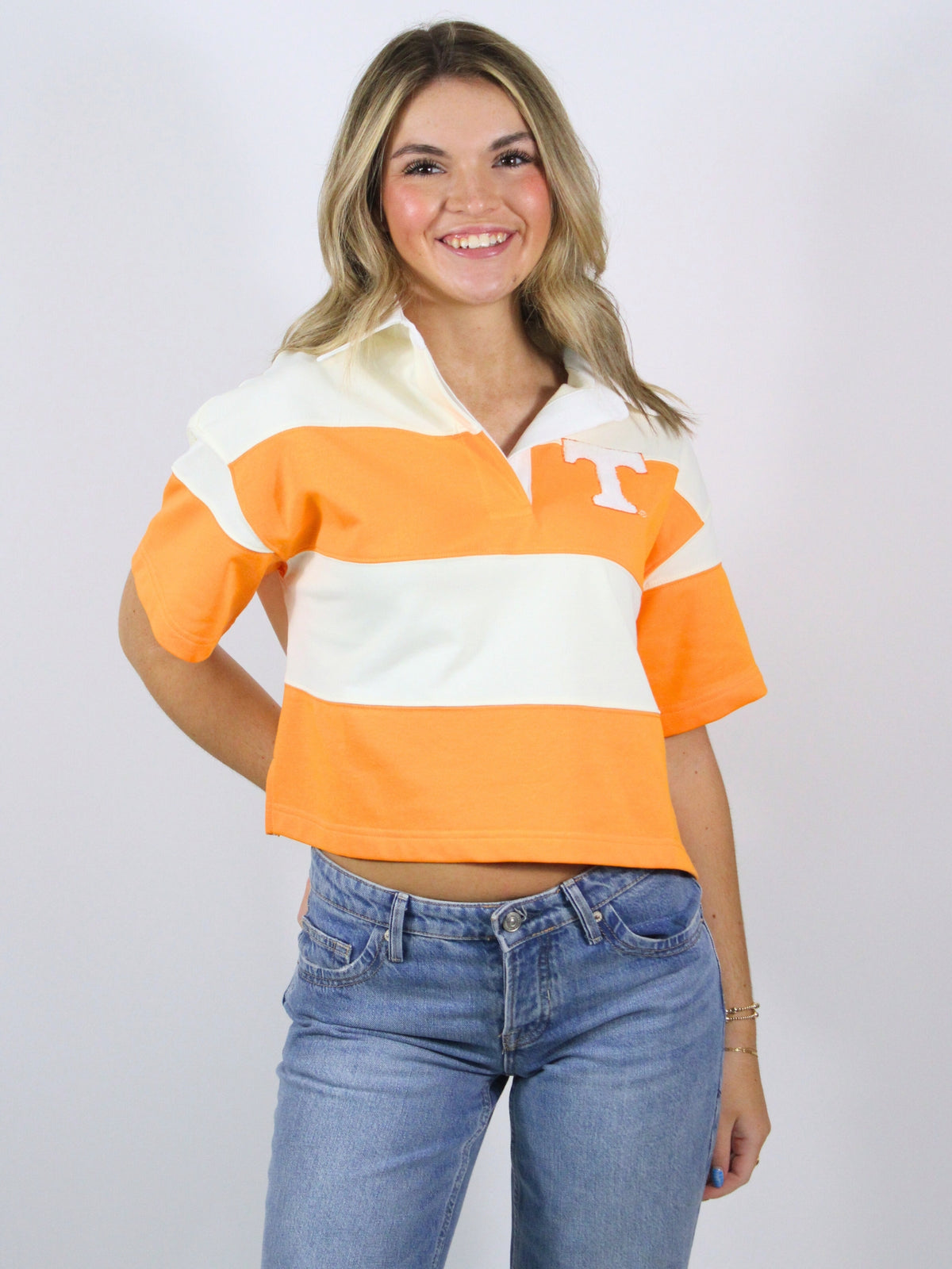 tennessee short sleeve rugby top in orange and white