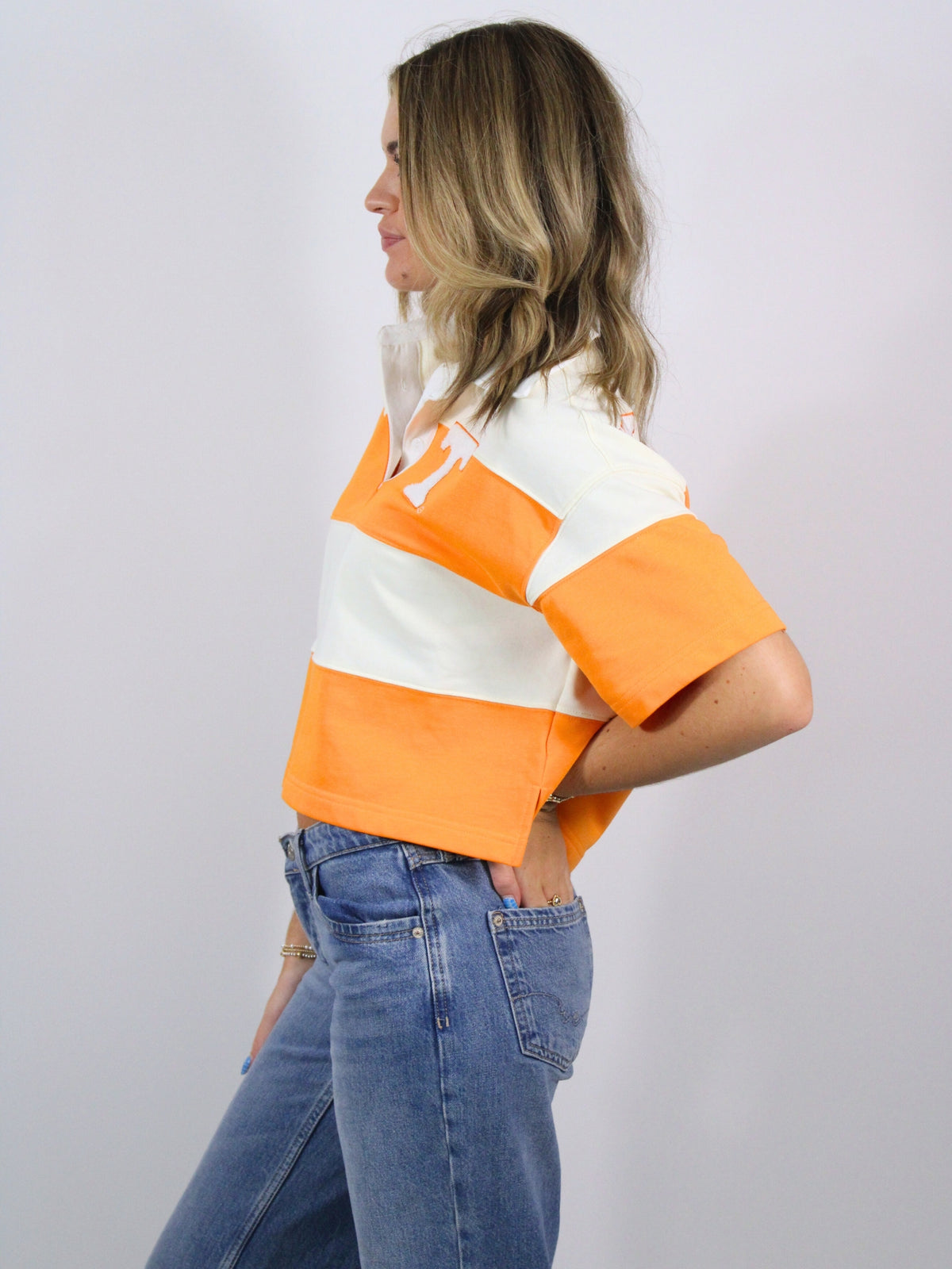 tennessee short sleeve rugby top in orange and white