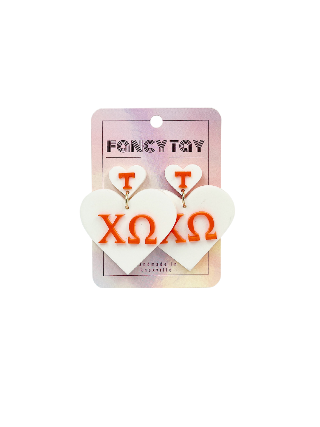 university of tennessee orange and white sorority heart dangle earrings chi omega