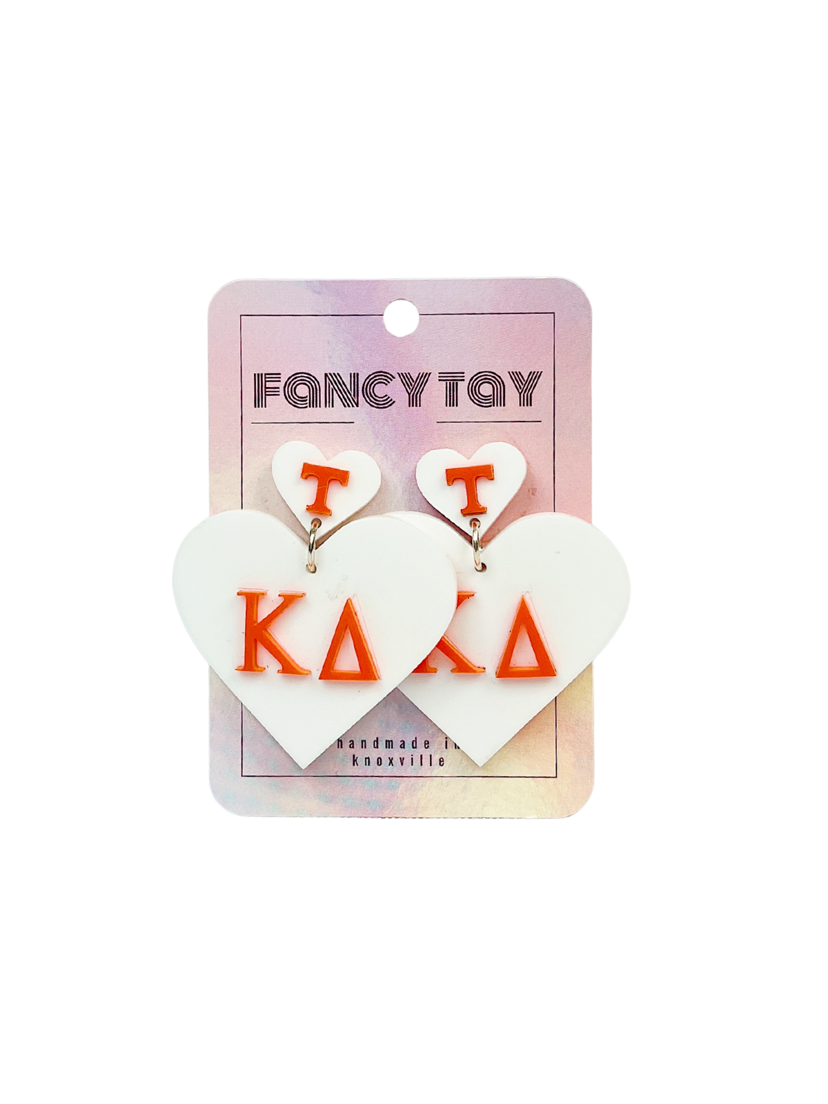 university of tennessee orange and white sorority heart dangle earrings kappa delta